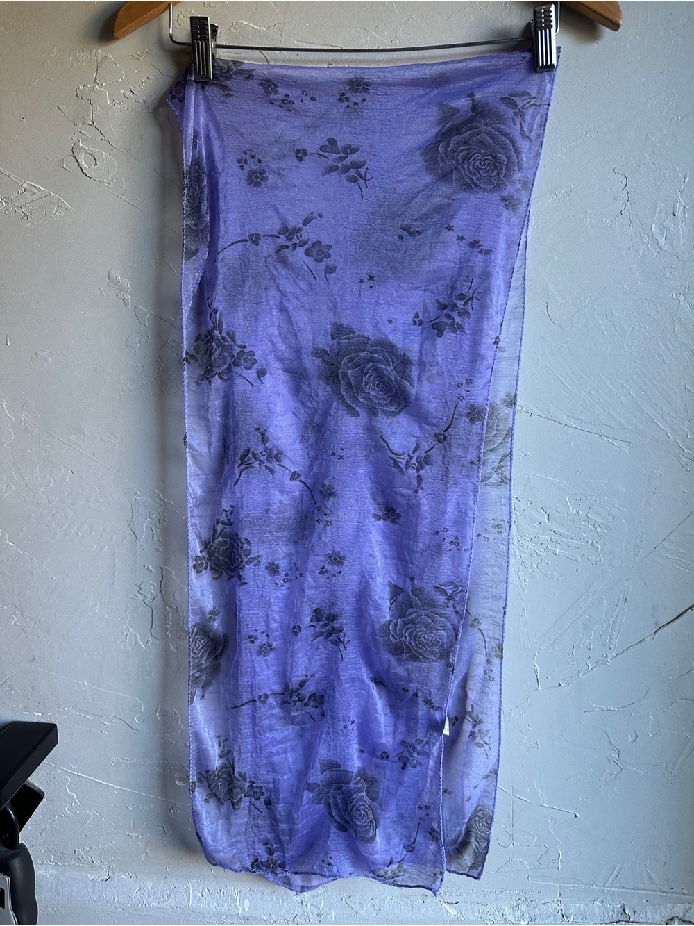 Purple Black Rose Sheer Scarf Whimsygoth Dark Romantic Gothic Y2K Slinky 64x15